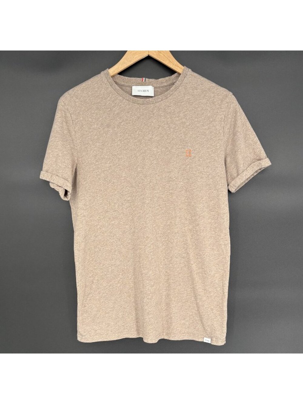 Les Deux Mens Norregaard T Shirt M Light Brown Taupe  II Logo Minimal Cotton Tee